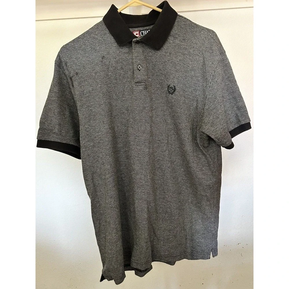 Chaps Ralph Lauren Polo Shirt Men's Size M Short Sleeve Black & Gray. VTG 90s